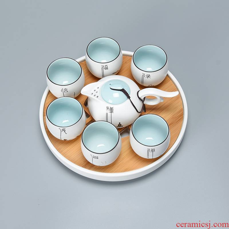 Jun ware up porcelain zen kung fu tea set simple the features of new ceramic household teapot tea tray package