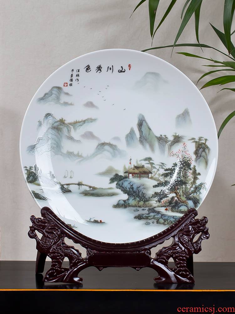 Jingdezhen ceramic furnishing articles porcelain plate pastel landscape painting decorative plate hang dish plate modern classical home act the role ofing is tasted