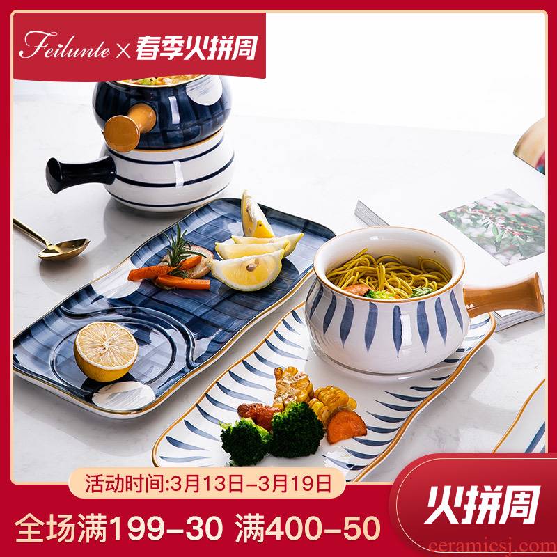 The Fijian trent Japanese ceramic creative plate one person eat dessert cereal breakfast bowl bowl household lovers suit