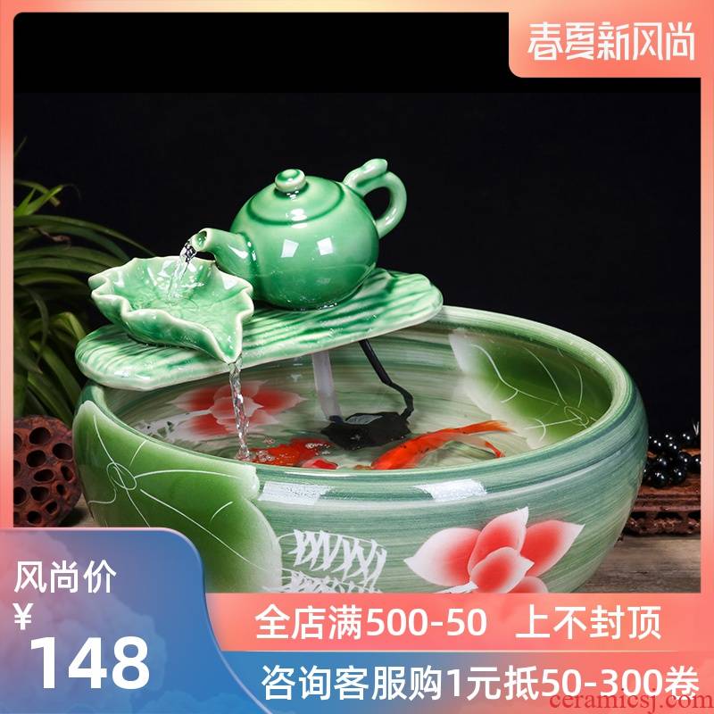 Jingdezhen ceramic aquarium water fountain creative fish circulation place small sitting room adornment