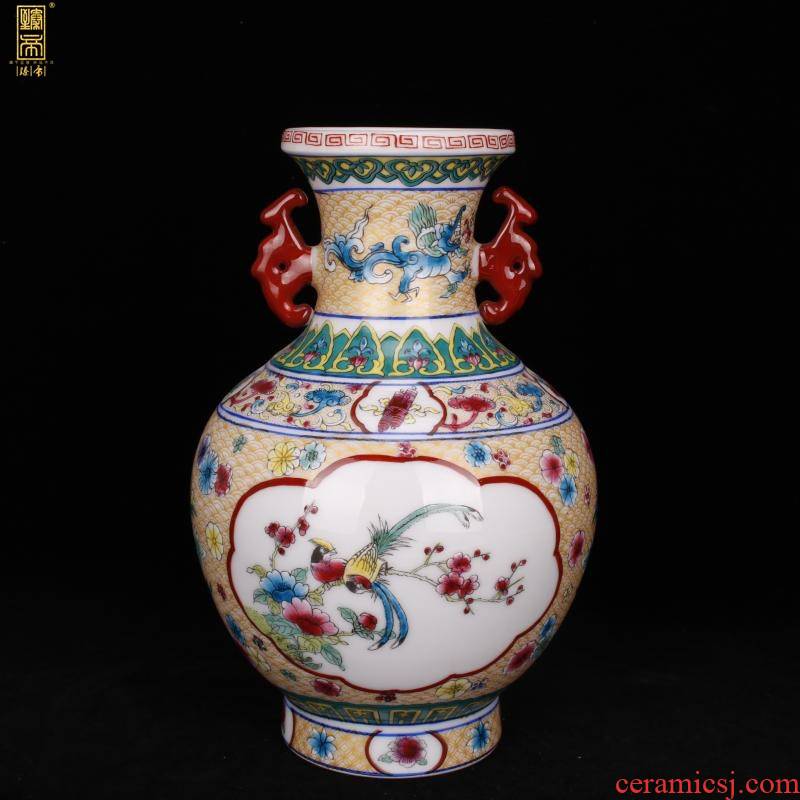 Jingdezhen imitation qianlong enamel painting of flowers and ears of the reward bottle sitting room decorated boutique antique antique Chinese penjing collection