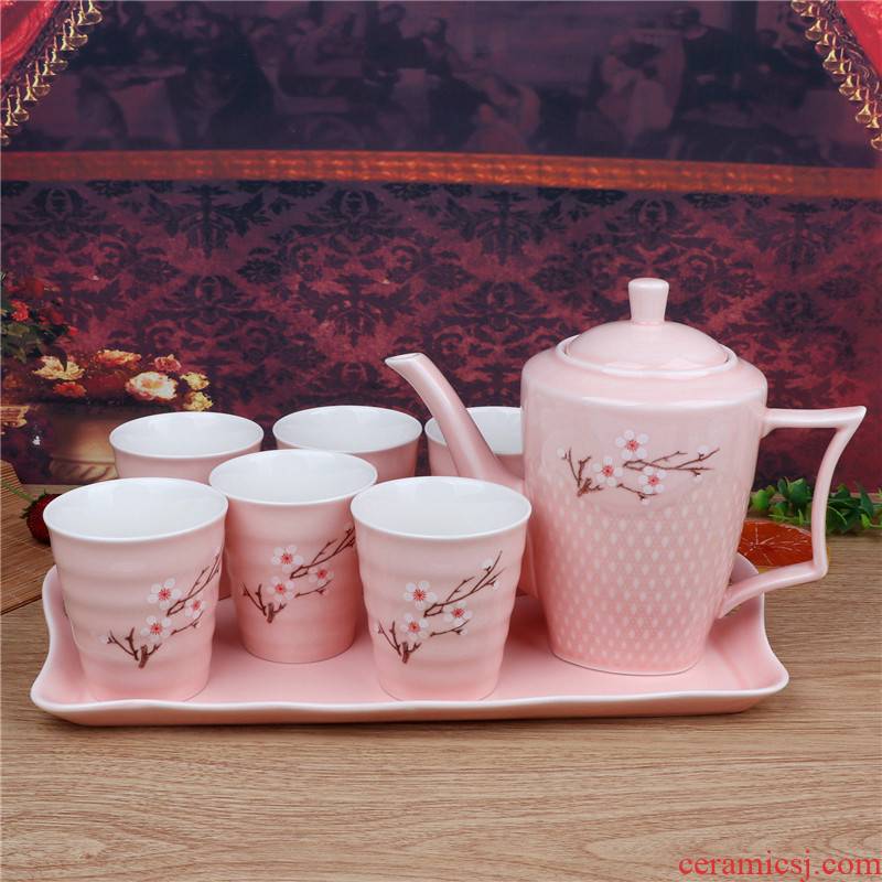 8 the head Anaglyph ceramic tea set with a coffee pot water color ceramic teapot teacup 8 sets tea with tea tray