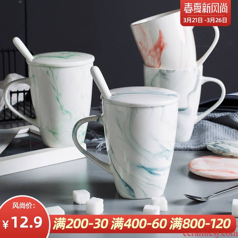 Ins northern wind household ceramic cup ultimately responds a cup of creative ink painting shading marble mark cup with a spoon