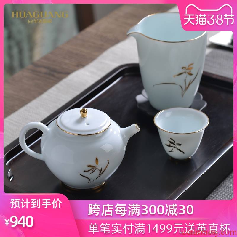 The porcelain tea set of ceramic tea set combination of chin hua DE - LAN huang kung fu tea tea king