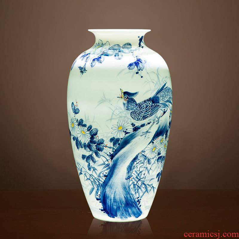 Jingdezhen blue and white porcelain vases, famous master hand - made ceramics new Chinese style home sitting room adornment is placed
