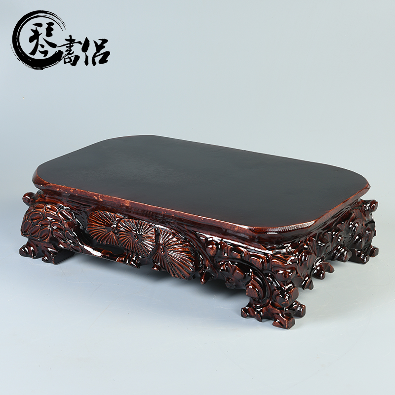 Thickening solid wood base solid wood carving stone base flowers miniascape base oval can be excavated furnishing articles of handicraft