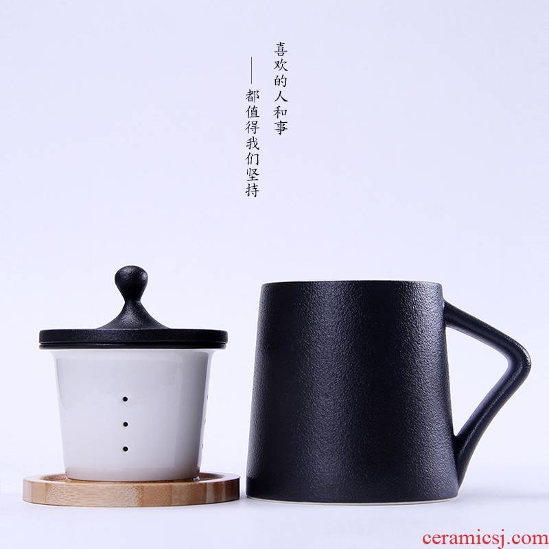 Japanese coarse pottery teacup creative retro mugs with filter with cover move office household tide every cup of tea