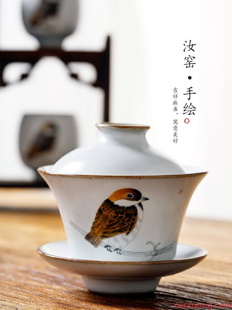 Your up jingdezhen tea machine hand draw birds only three tureen tea cups large bowl tea hot high - end kung fu