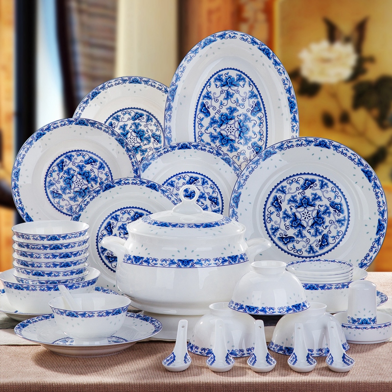 Jingdezhen ceramic tableware suit blue and white porcelain bowls set household contracted bowl dishes chopsticks ceramics housewarming gift