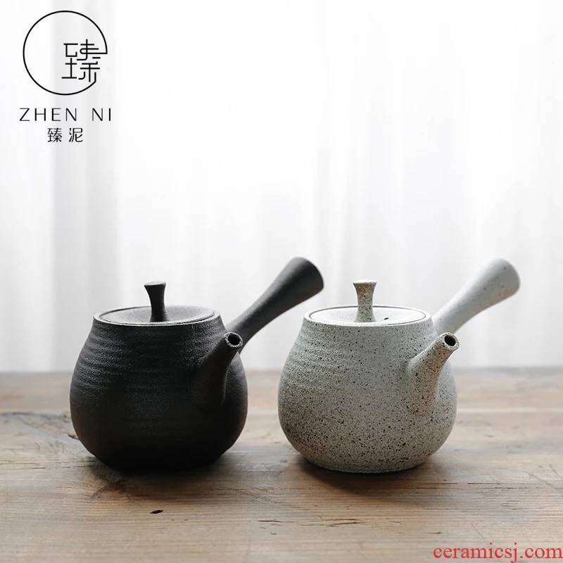 By coarse pottery mud side put the pot of ceramic kung fu tea set single pot of Japanese contracted household manual filtering black pottery teapot