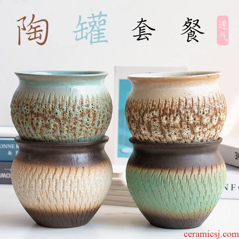 Meaty plant pot coarse pottery flowerpot, fleshy green plant contracted individuality creative small Chinese rose flower pot pottery and porcelain