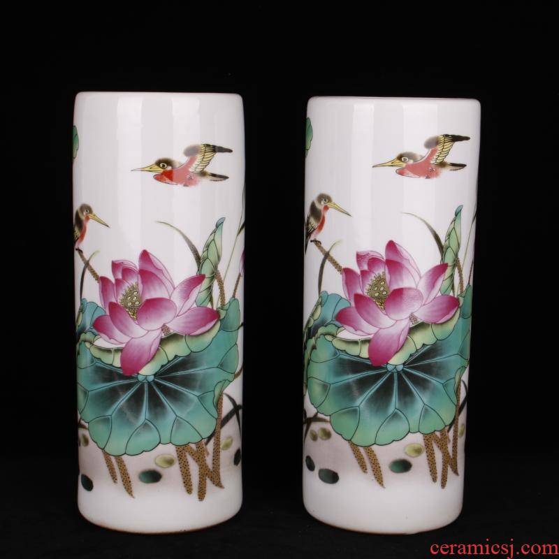 Pastel lotus home and everything ceramic cap tube quiver picture tube Chinese style living room TV cabinet table ano home furnishing articles