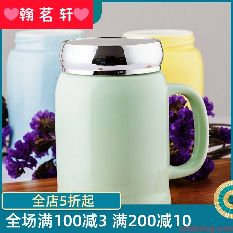 Pure color milk cup breakfast cup with cover and lovely breakfast portable mirror glass sealing screw - top children cup han edition