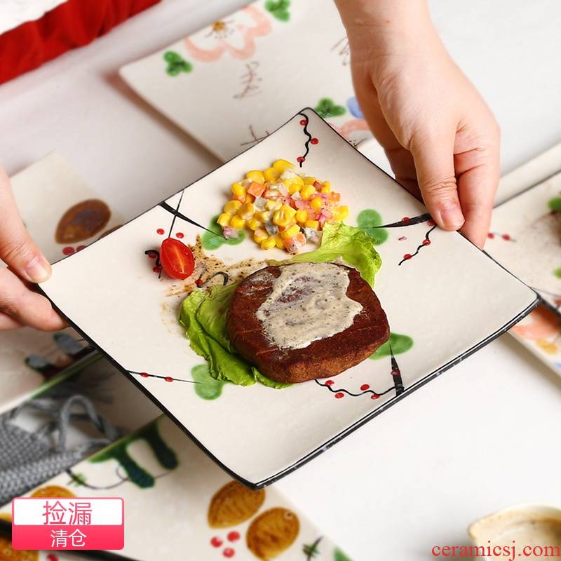 Western food steak plate of flat plate suit 10 inch household creative European ceramic tableware square fruit cake plate