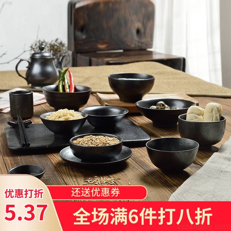 Three ceramic matte enrolled black hotel restaurant bowl bowl rainbow such as bowl of sugar water bowl character art tableware rice bowls