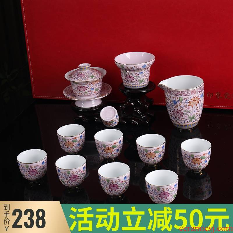 Jingdezhen ceramic kung fu tea set suit household contracted high - grade kung fu tea tureen gift box office