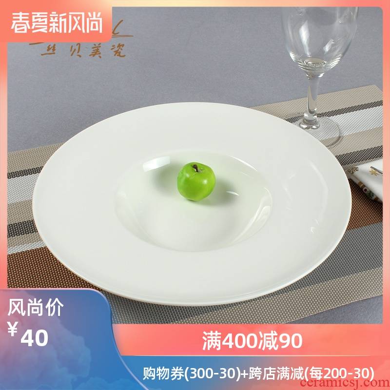 Pure white ceramic western - style food tableware western - style creative round wide - brimmed apricot salad bowl straw bowl of thick soup bowl soup plate