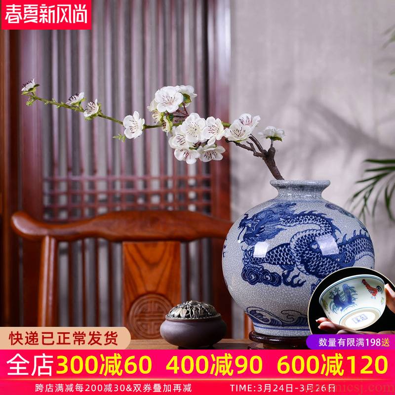 Jingdezhen ceramic vase furnishing articles flower arranging archaize sitting room longteng Chinese style household adornment zen of blue and white porcelain decoration