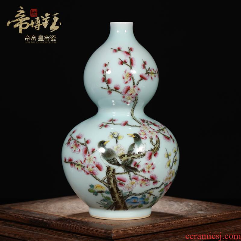 Antique Antique curios jingdezhen pastel hand - made painting of flowers and grain gourd bottle of adornment of the sitting room porch place of the study