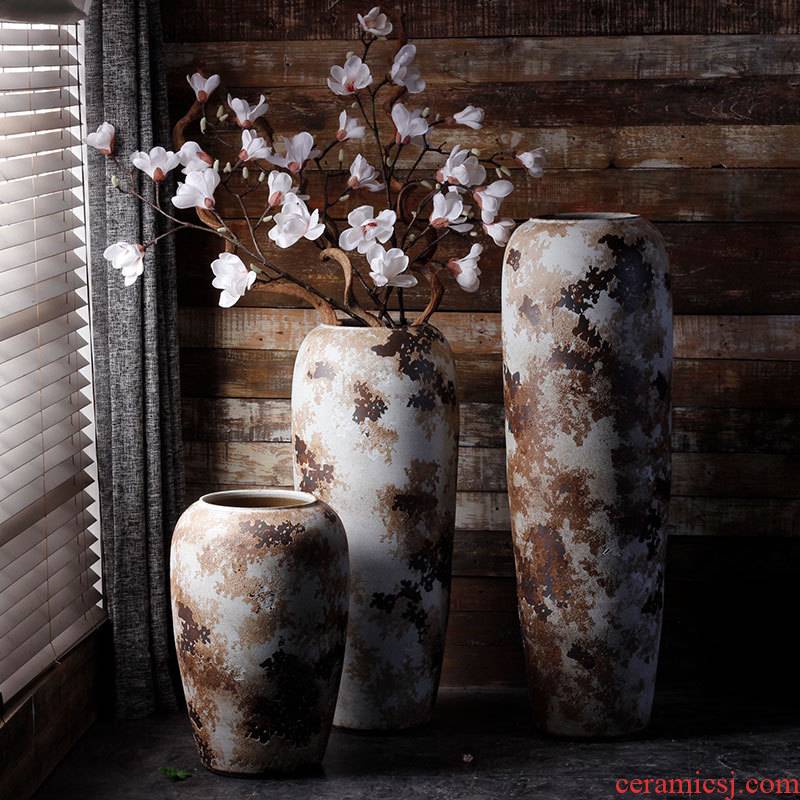 Jingdezhen ceramic vase simple retro modern ground vase sitting room garden courtyard hotel furnishing articles arranging flowers
