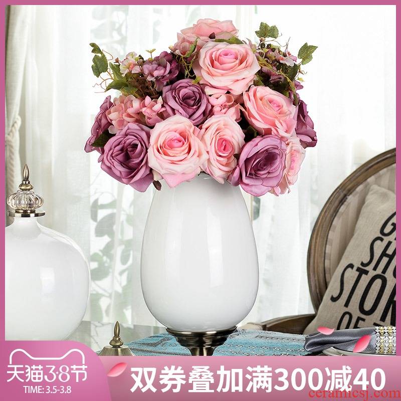 European floral simulation table sitting room place artificial flowers set ceramic vases, flower arranging American household decorations