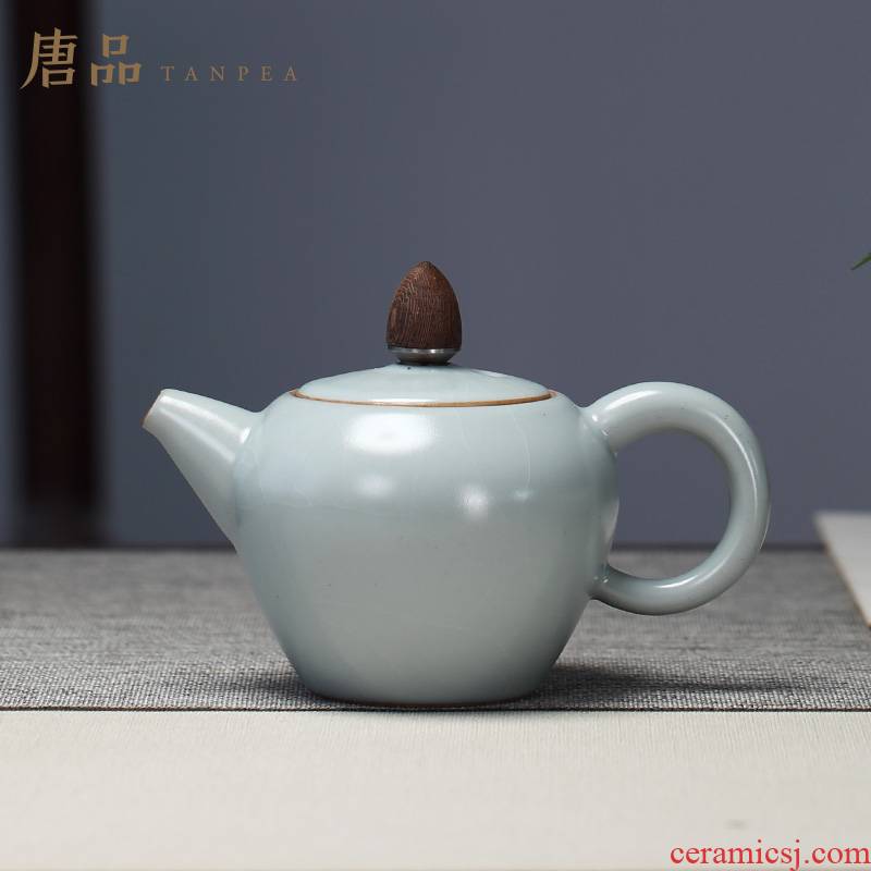 Kung fu tea kettle Taiwan FengZi your up beauty shoulder teapot wooden cover, ceramic pot set gifts azure