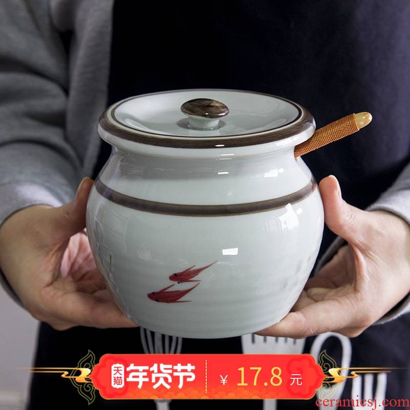 And the four seasons ink hand - made ceramic pepper pot seasoning box of large salt shaker oil spicy pot seasoning sauce pot
