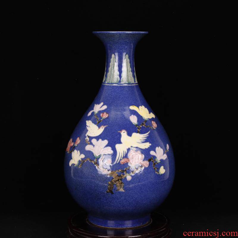 Jingdezhen imitation Ming xuande antique old and antique ancient porcelain goods yard snow its painting of flowers and blue lines okho spring bottle