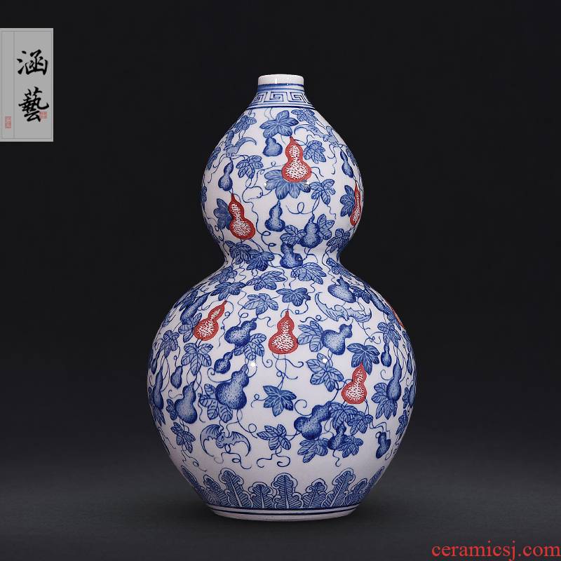 Jingdezhen ceramic blue and white porcelain bottle gourd figure gourd vases, new Chinese style flower arrangement sitting room adornment handicraft furnishing articles