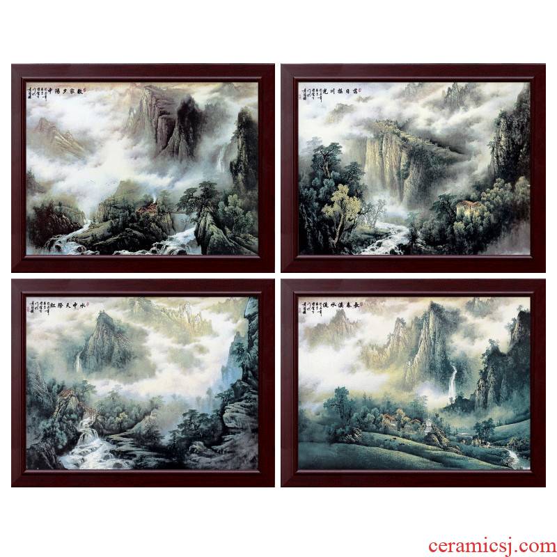 Jingdezhen porcelain four screen plate painting I sitting room sofa setting wall mural decoration hangs a picture teahouse dining - room metope
