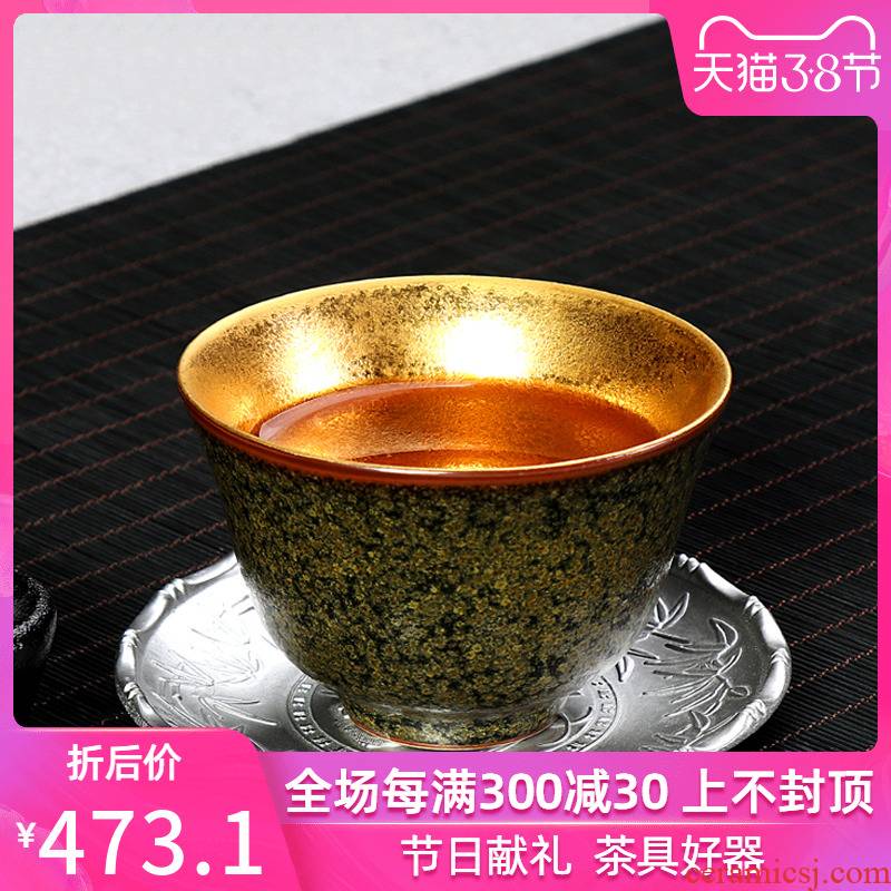 Taiwan tea dust glaze ceramic cups. 24 k coppering as question light yellow marigold tea sample tea cup, master cup single cup size