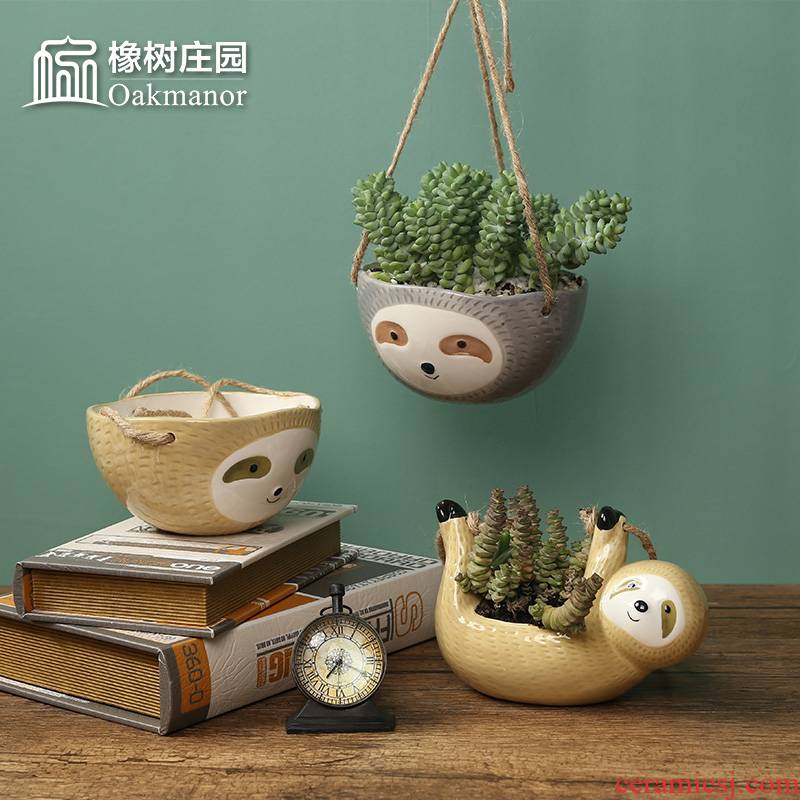 The Nordic idea sloths suspension flowerpot more meat hanging basket is placed on The wall hang wall ceramic flowerpot pendant
