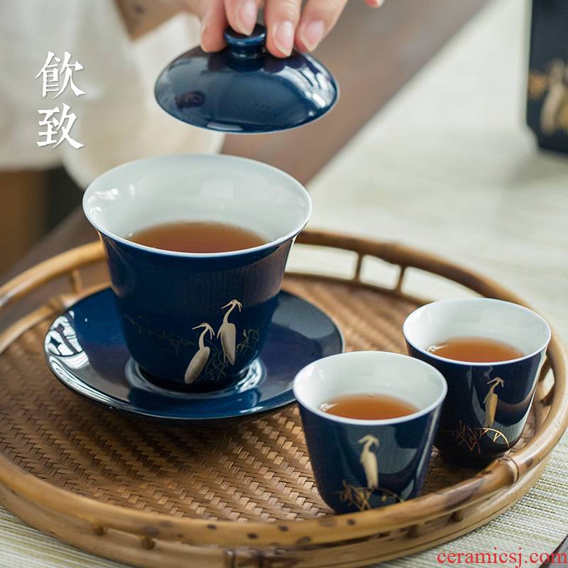 Three only Three fort tureen tea cup is not a single bowl of tea bowl prevent hot large kung fu Japanese ceramic tea set