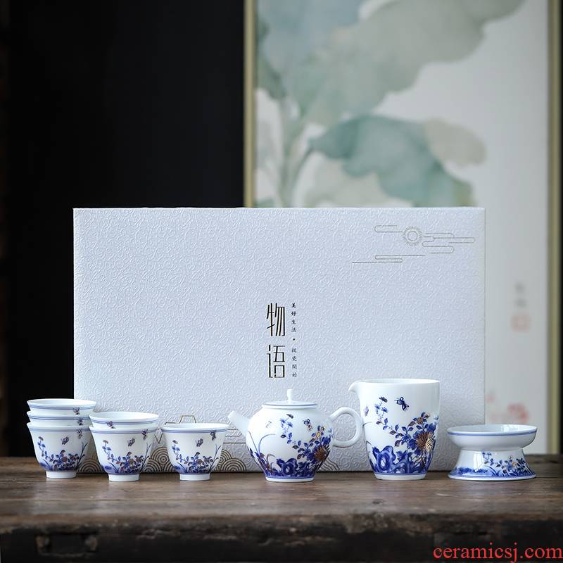 In building a complete set of kung fu tea set the teapot blue and white kung fu tea set the daily gift of a complete set of ceramic tea set