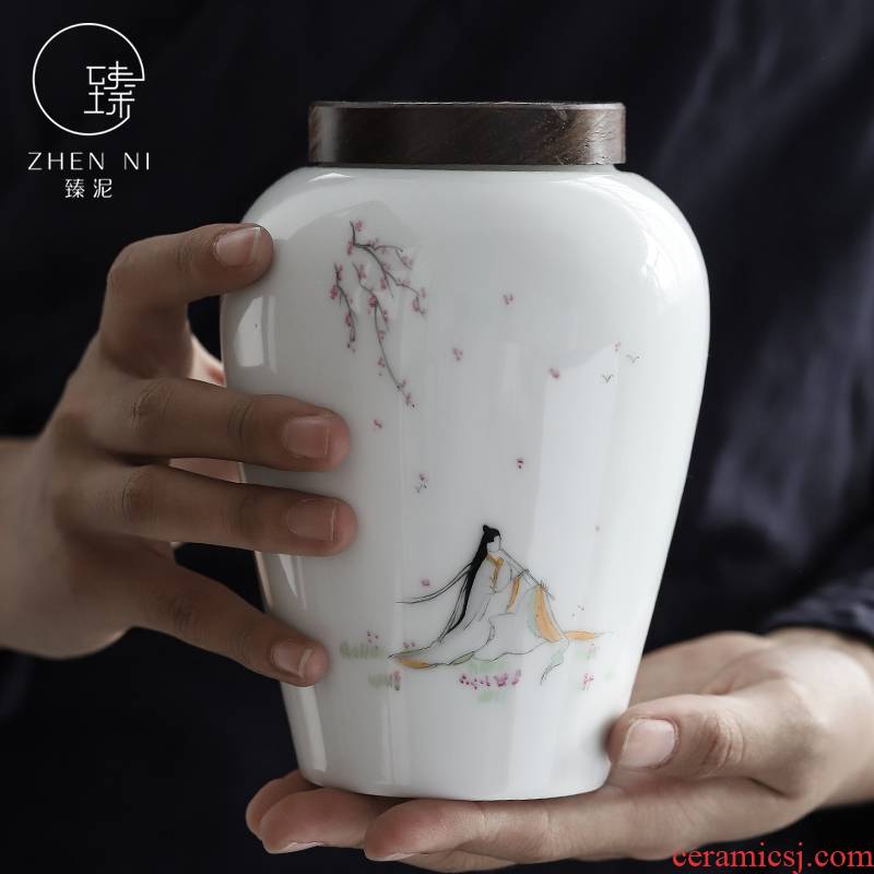 By pure hand - made mud ebony white porcelain tea pot checking ceramic seal the jar lid moistureproof household store tea boxes