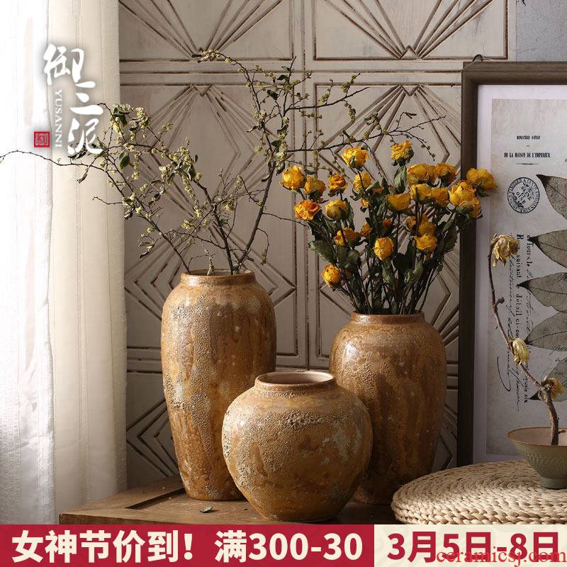 I and contracted Japanese small and pure and fresh the flower vase manual coarse pottery pot furnishing articles flower earthenware flowerpot restoring ancient ways