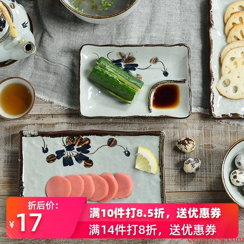 Three Japanese ceramic creative sushi plate sashimi dish under the glaze color four square plate long Korean dish dish dish