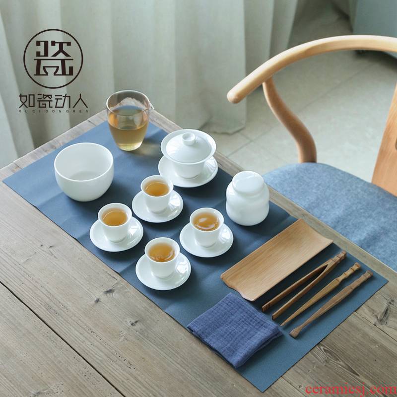 Kung fu tea set suit household contracted tea art the teacher 's would exam portable bag in dehua white porcelain tureen tea cups
