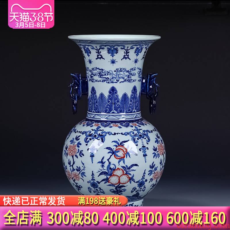 Jingdezhen ceramics archaize ears of large blue and white porcelain vase sitting room adornment of new Chinese style porch place