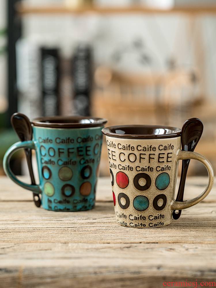 CPU individuality creative trend ceramic coffee Cup milk Cup keller household drinking water cups with cover a spoon
