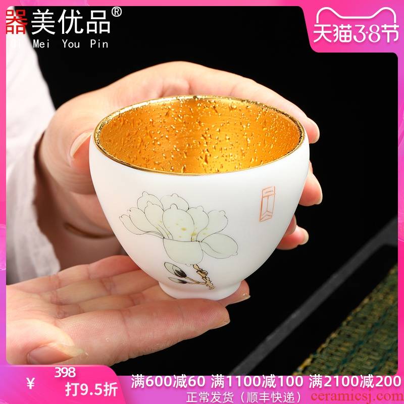 Implement the optimal product manual fine gold master cup hand - made ceramic cups white porcelain kung fu household sample tea cup jinzhan single CPU