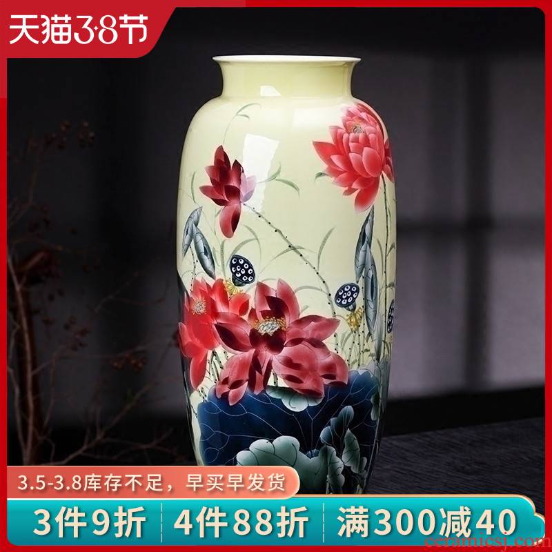 Jingdezhen ceramics vase hand - made yellow lotus pond was fragrant flower arrangement, the sitting room of Chinese style household decorative furnishing articles