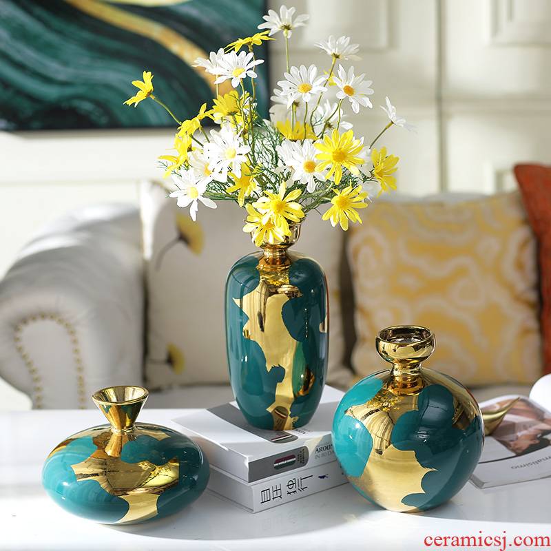 American ceramic vase furnishing articles sitting room gold - plated flower arranging creative floral outraged suit Europe type TV ark, the table decorations