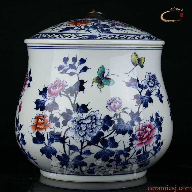Beijing, jingdezhen and auspicious hand - made caddy fixings household business gifts ceramic POTS large bucket color peony as cans