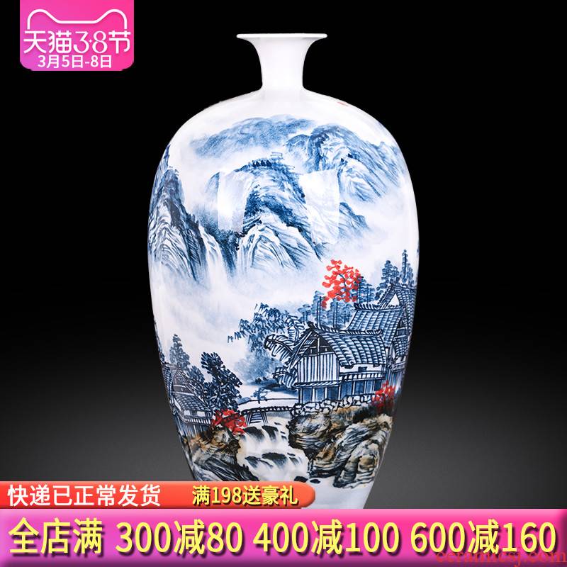 Jingdezhen ceramics landscape painting creative hand - made of blue and white porcelain vases, new Chinese style porch office furnishing articles