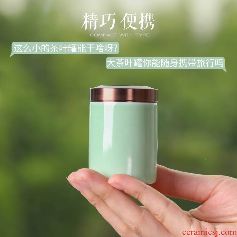Celadon portable caddy fixings ceramic tea box small POTS mini metal seal tea boxes home to travel