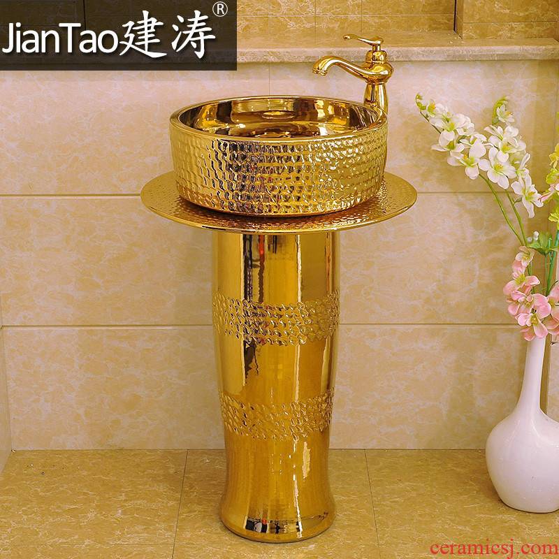 "Elegant" jingdezhen ceramic art basin three - piece column set of aureate pillar lavabo bar