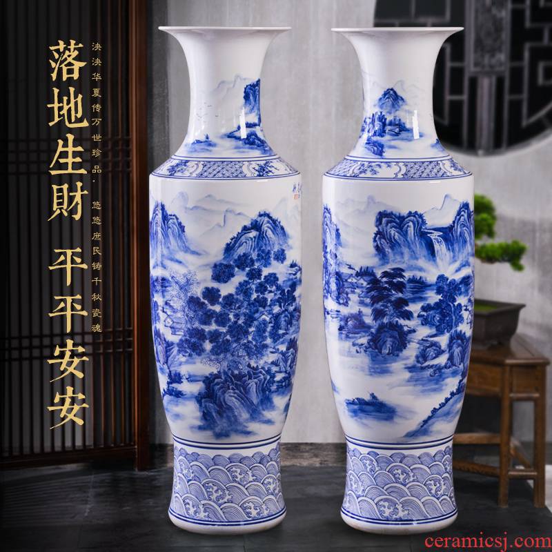Jingdezhen blue and white landscape of large ceramic hand - made vase decoration to the hotel opening party furnishing articles customized gifts