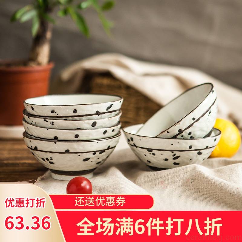 Three fire rock job YaBai fresh snow glaze ceramic tableware Japanese horn bowl 6 sets