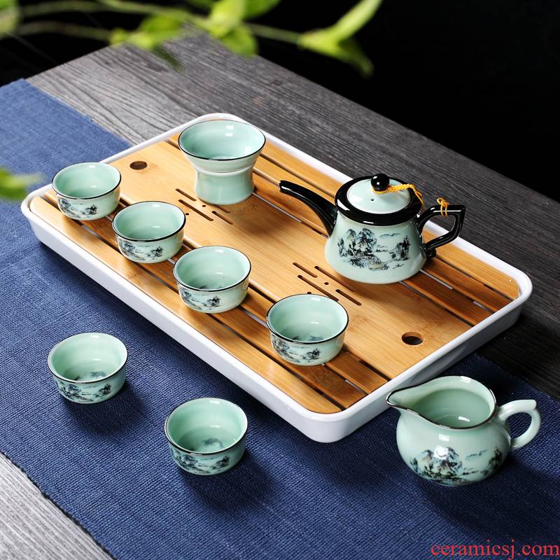 Jingdezhen ceramic kung fu tea set tea tray household contracted celadon teacup tea pot tray of a complete set of gift boxes